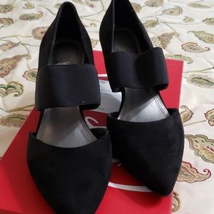 Black suede pumps